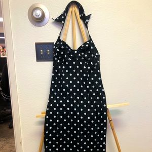 Pinup black and white polkadot halter dress. Medium true to size. Deadly Dames.